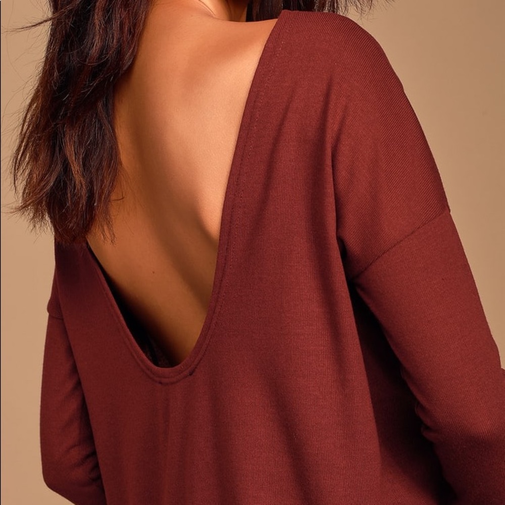 Lulus Afternoon Daydream Burgundy Backless Sweater